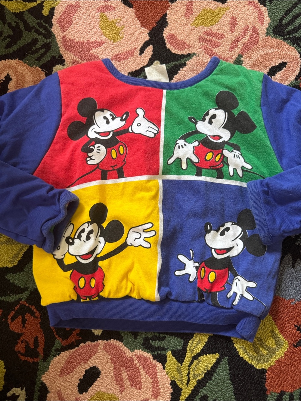 Vintage Disney Colorblock Mickey Mouse Kids Sweatshirt -Red, Green, Yellow, Blue
